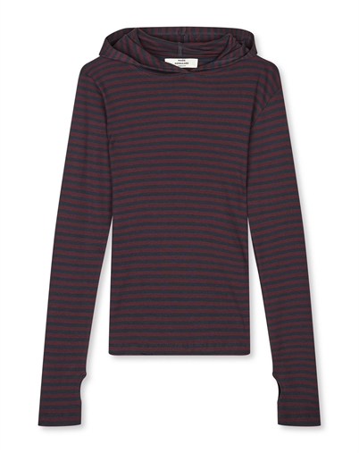 Mads Nørgaard - 2x2 Cotton Stripe Tutti Hood Bluse - Sky Captain